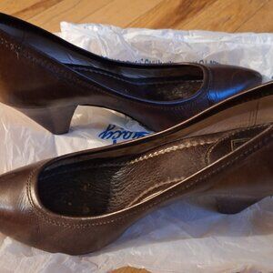 FRYE Leather Pumps with Stacked Wooden Heel